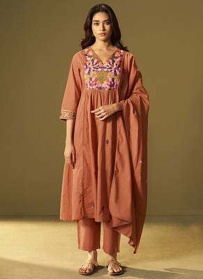 Orange embroidery cotton anarkali 1