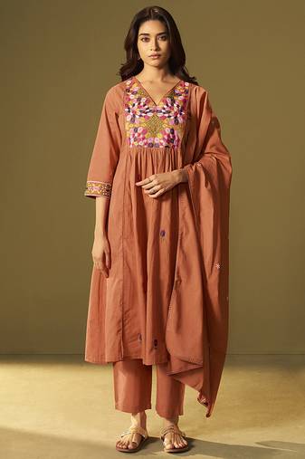 Orange embroidery cotton anarkali