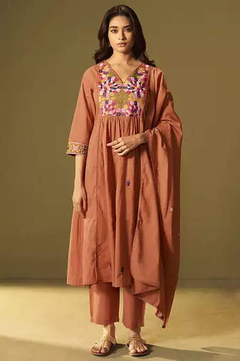 Orange embroidery cotton anarkali