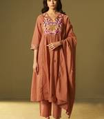 Orange embroidery cotton anarkali