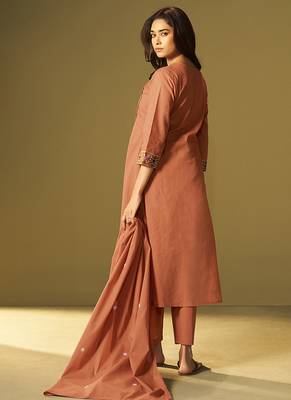 Orange embroidery cotton anarkali 2