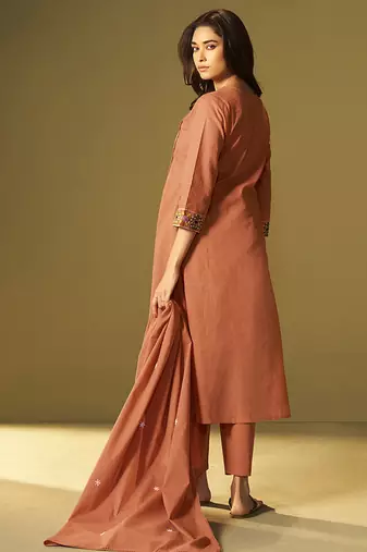 Orange embroidery cotton anarkali