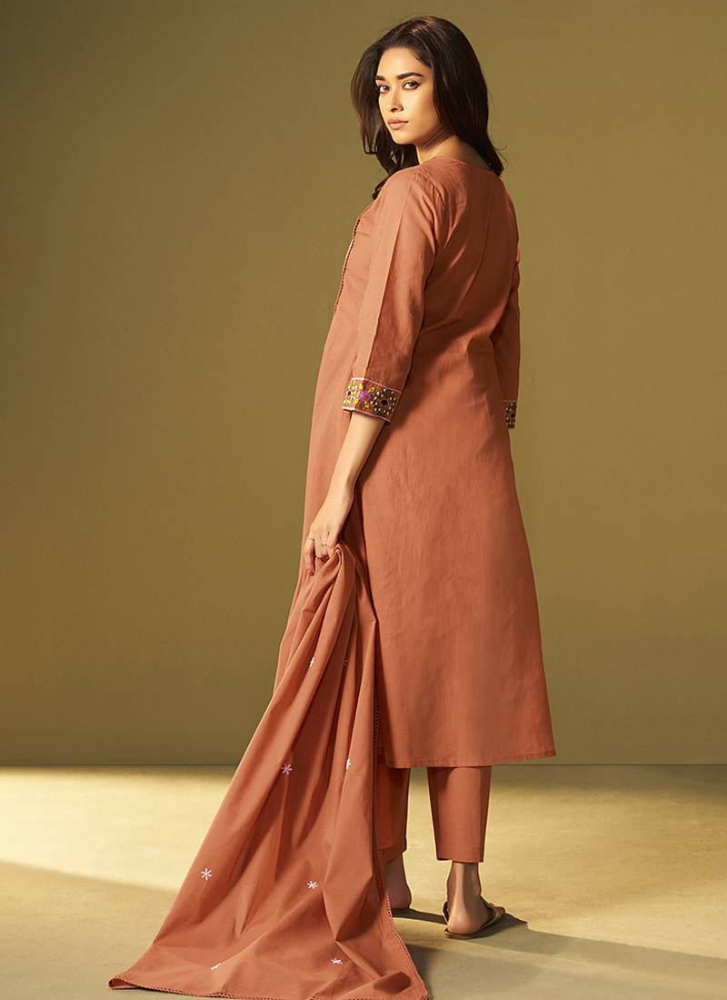 Orange embroidery cotton anarkali