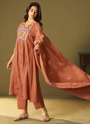 Orange embroidery cotton anarkali 3
