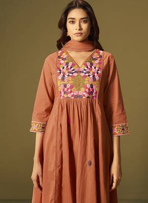 Orange embroidery cotton anarkali 4
