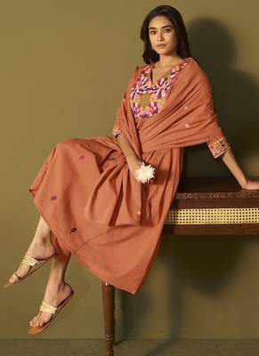 Orange embroidery cotton anarkali 5