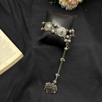 Oxidized Silver Hathphool Ring Bracelet, Indian Hand Harness Jewelry, Boho Hand Chain Bracelet 3