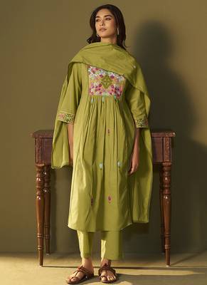Green embroidery cotton anarkali 1