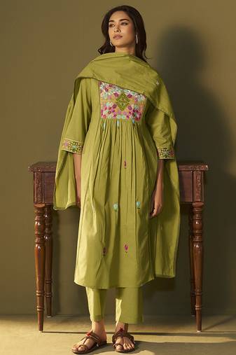 Green embroidery cotton anarkali