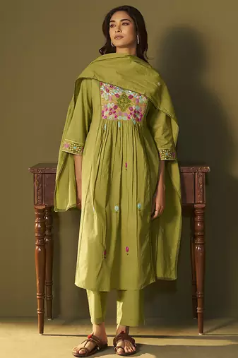 Green embroidery cotton anarkali
