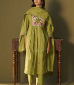 Green embroidery cotton anarkali