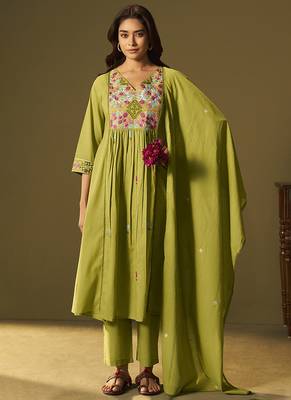 Green embroidery cotton anarkali 2