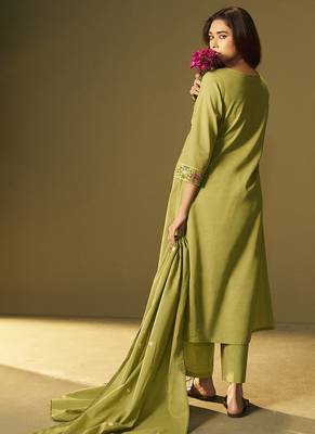 Green embroidery cotton anarkali 3