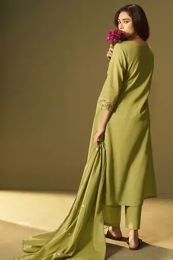 Green embroidery cotton anarkali