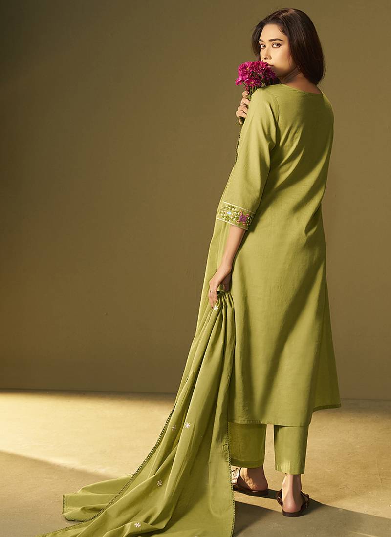 Green embroidery cotton anarkali