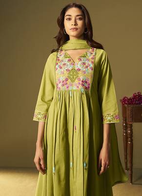 Green embroidery cotton anarkali 4