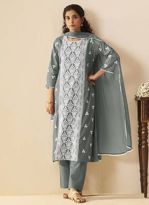Grey embroidered schiffly cotton straight 1