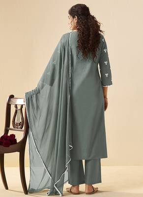 Grey embroidered schiffly cotton straight 2