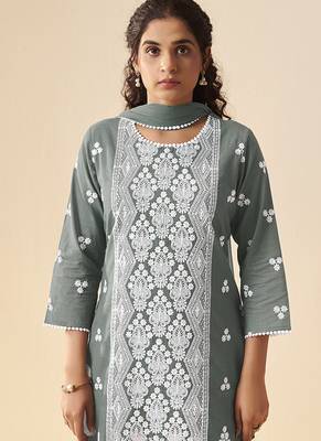 Grey embroidered schiffly cotton straight 4