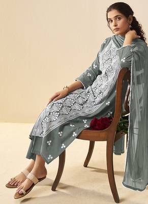 Grey embroidered schiffly cotton straight 5