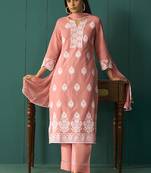 Peach embroidered schiffly  cotton straight