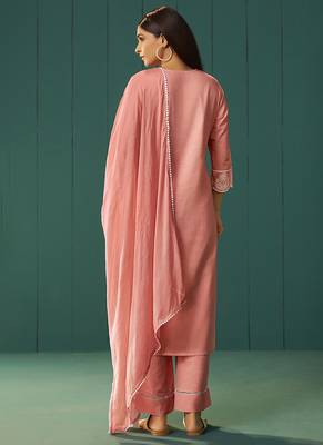 Peach embroidered schiffly  cotton straight 2