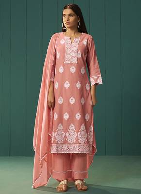 Peach embroidered schiffly  cotton straight 3