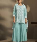 Sky blue embroidered georgette sharara