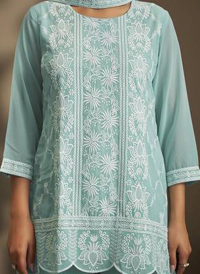 Sky blue embroidered georgette sharara 5