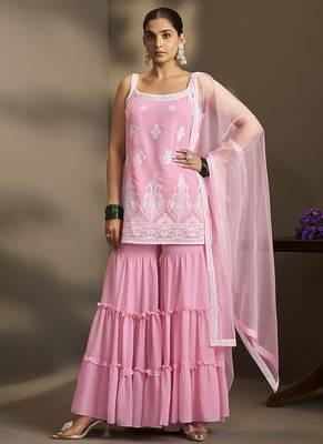 Light pink embroidered georgette sharara 1