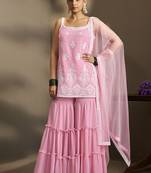 Light pink embroidered georgette sharara