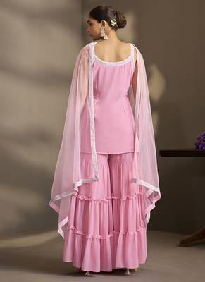 Light pink embroidered georgette sharara 2