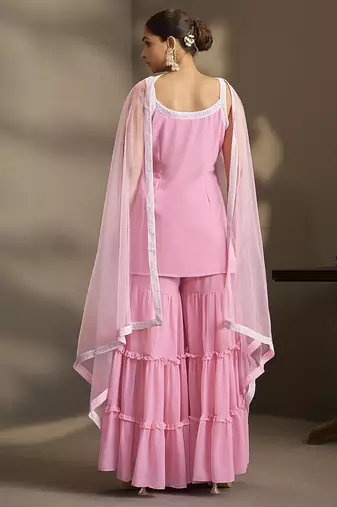 Light pink embroidered georgette sharara