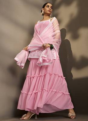 Light pink embroidered georgette sharara 3