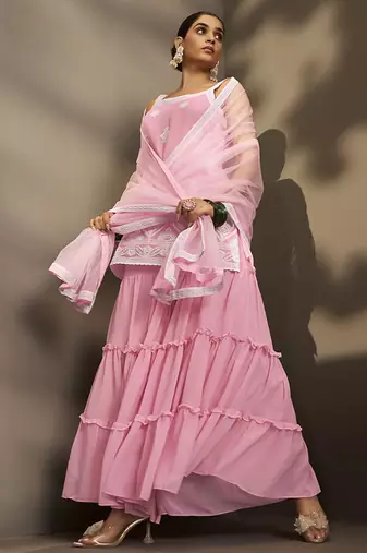 Light pink embroidered georgette sharara