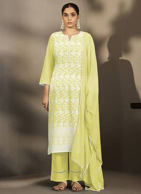 Pista-green embroidered schiffly pure cotton straight 1