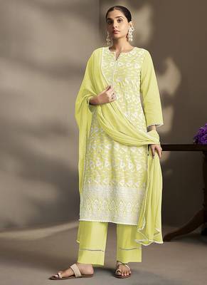 Pista-green embroidered schiffly pure cotton straight 2