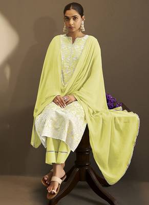 Pista-green embroidered schiffly pure cotton straight 5