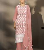 Peach embroidered schiffly pure cotton straight