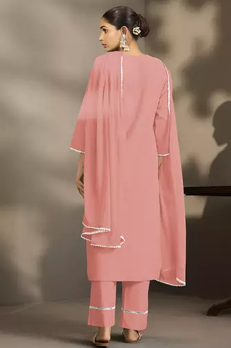 Peach embroidered schiffly pure cotton straight