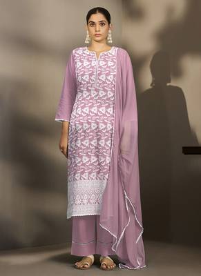 Light-purple embroidered schiffly pure cotton straight 1