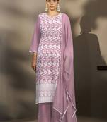 Light-purple embroidered schiffly pure cotton straight