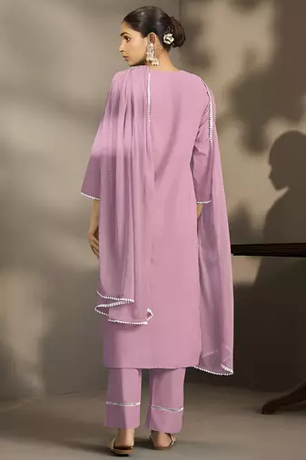 Light-purple embroidered schiffly pure cotton straight