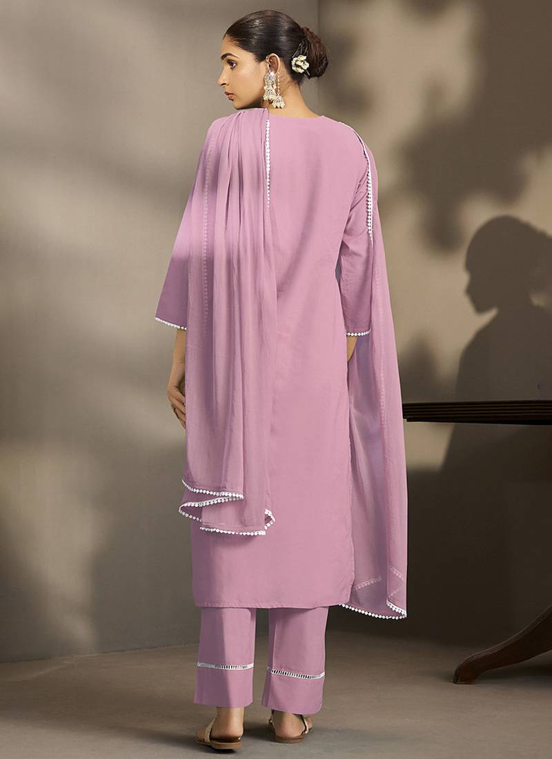 Light-purple embroidered schiffly pure cotton straight