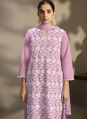 Light-purple embroidered schiffly pure cotton straight 3