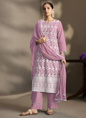 Light-purple embroidered schiffly pure cotton straight 4