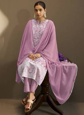 Light-purple embroidered schiffly pure cotton straight 5