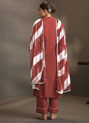 Maroon embroidered schiffly pure cotton straight 2