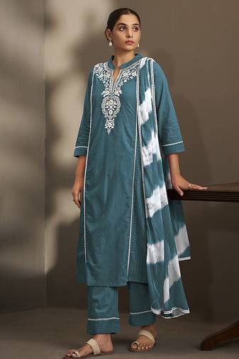Rama embroidered schiffly cotton straight