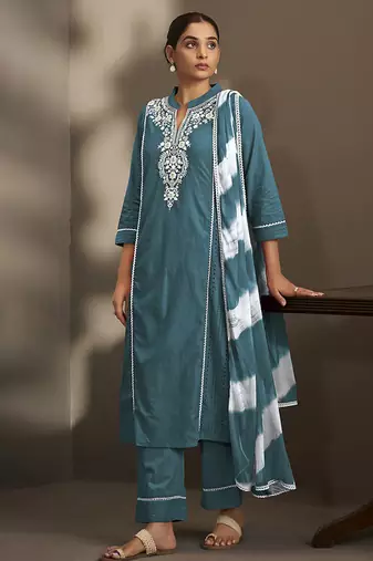 Rama embroidered schiffly pure cotton straight
